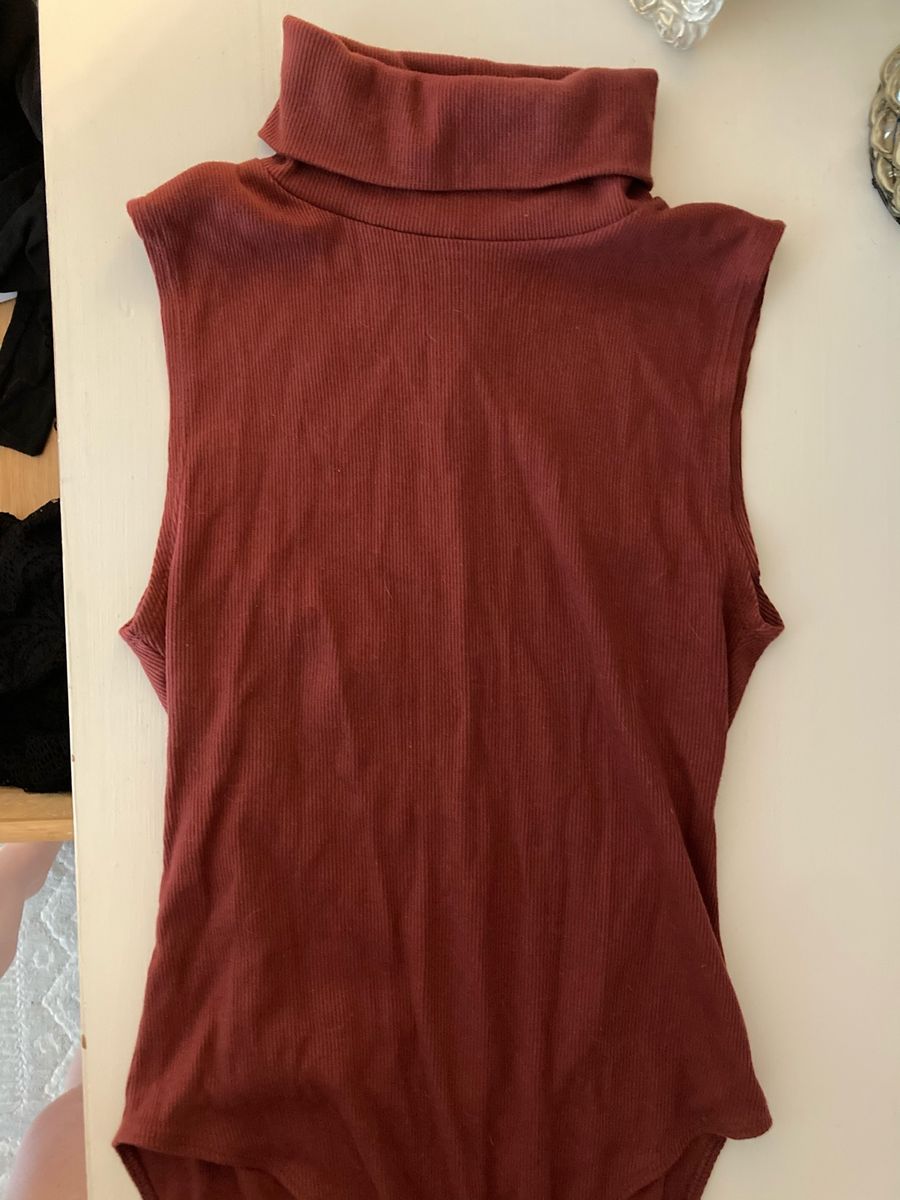 Red turtleneck tank bodysuit
